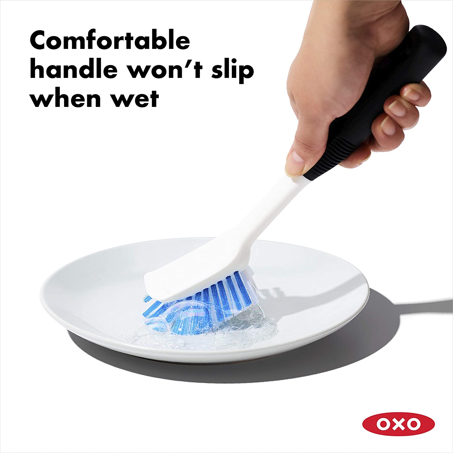 OXO Good Grips Dish Brush with Built-in Scraper, Safe for Non-Stick Cookware, Comfortable Non-Slip Handle - Image 2