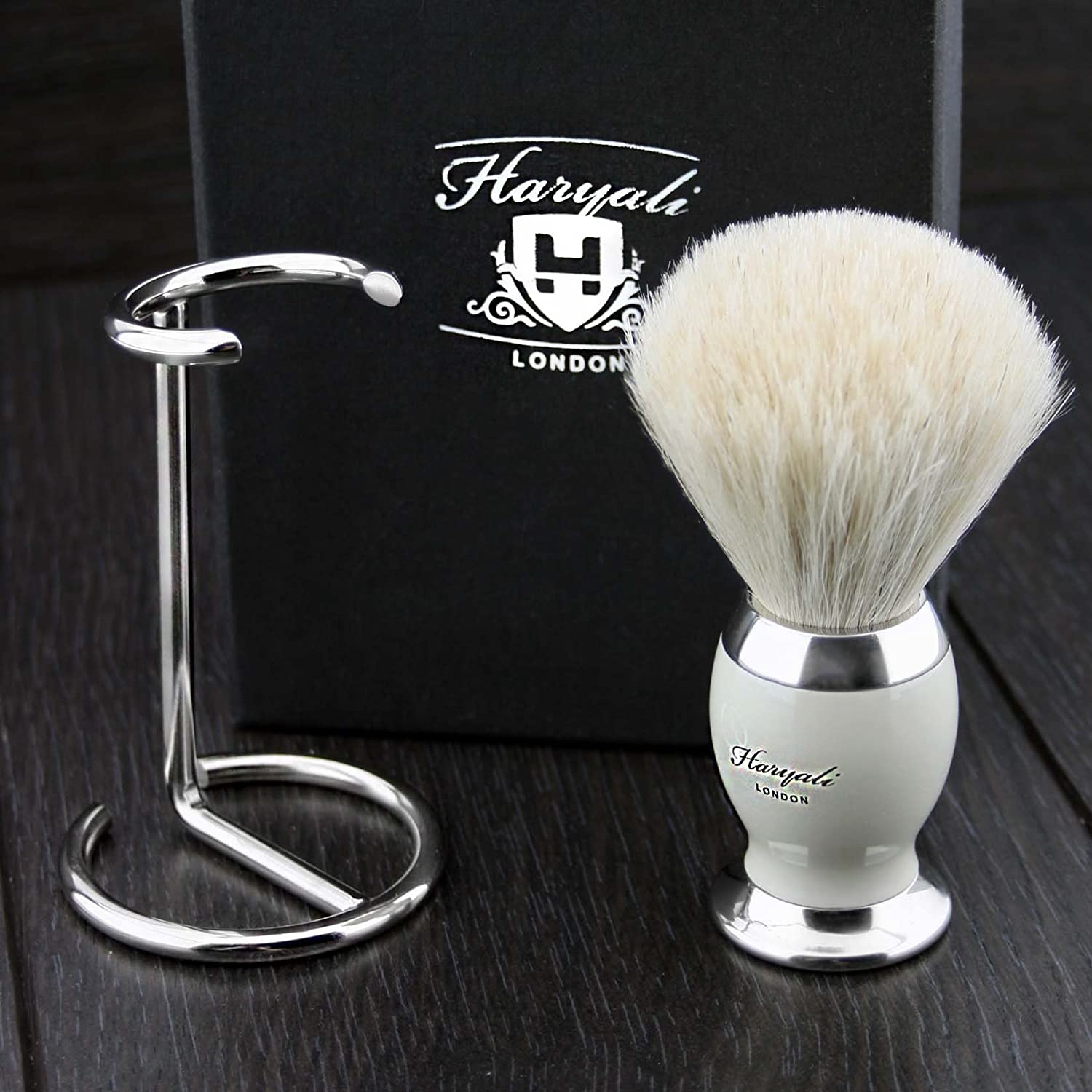 White Badger Hair& Metal Colour Mixed,Stainless Steel Brush Stand, Ivory - Image 2