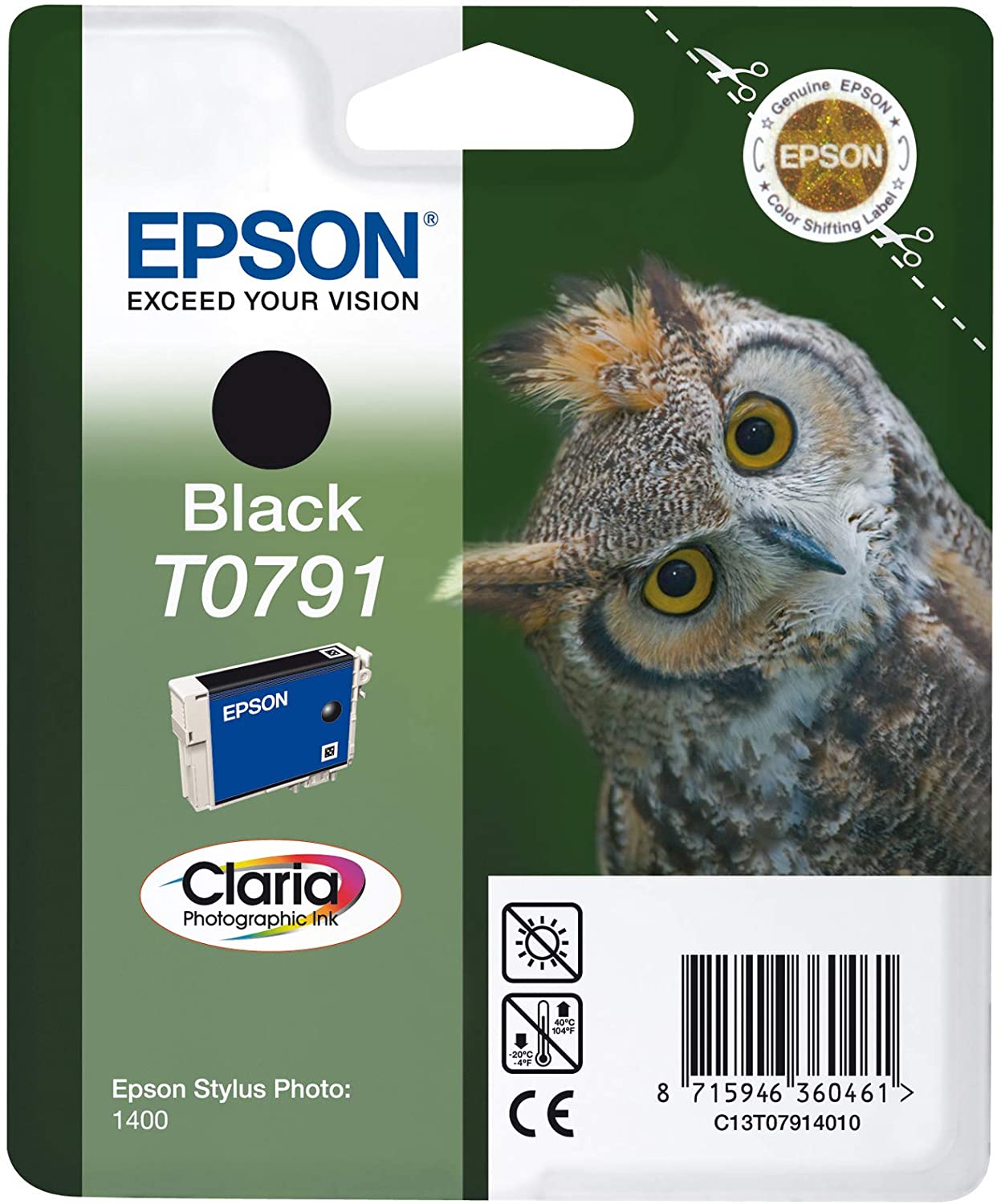 Epson Original T0791 Ink Cartrdge for Stylus Photo 1400 (Owl), Black, Genuine - Image 2