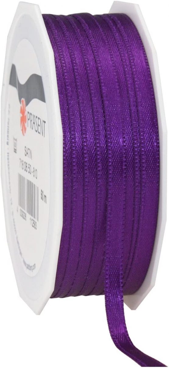 C.E. Pattberg SATIN violet gift ribbon, 55 yards for Wrapping Gifts, 0.24 inches width, Ribbon for Decorating & Crafting, Decorative Ribbon for Gifts, for every occasion