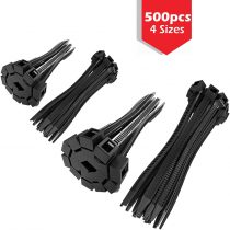 500pcs Cable Ties Black, 300mm x 3.6mm, Zip Ties, 200mm x 2.5mm, 150mm x 2.5mm, 100mm x 2.5mm, 125pcs Each Size Nylon Tie Wraps
