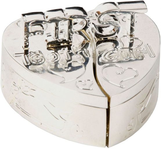 First Tooth and First Curl Heart Shaped Box Set Silver Plated CG140