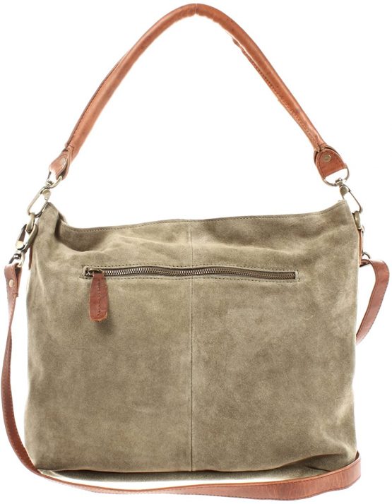 LECONI Shoulder Bag Vintage-Look Cow Suede + Leather Cross-Body Shopper Women Tote Handbag 41x32x10cm green LE0039-V - Image 4