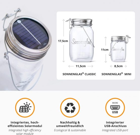 SONNENGLAS Classic 1000ml | Original Award-Winning Solar Lantern|Indoor and Outdoor | With USB Charging l Glass and Stainless Steel | Decorate Inside | Fair Trade from South Africa - Image 4