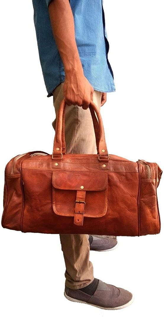 Jaald 20" Leather Duffle Bag Travel Carry-on Luggage Overnight Gym Weekender Bag - Image 4