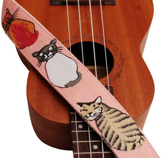 MUSIC FIRST Original Design"MISS CAT" Soft Cotton & Genuine Leather Ukulele Strap Ukulele Shoulder Strap (Miss Cat) - Image 4