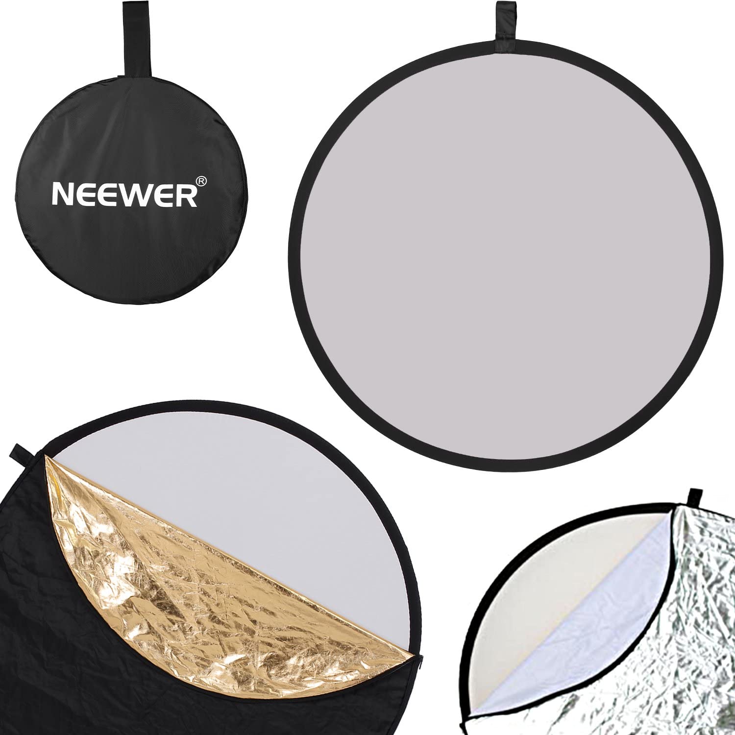 NEEWER 32 Inch/80 Centimeter Light Reflector Light Diffuser 5 in 1 Collapsible Multi Disc with Bag, Translucent, Silver, Gold - Image 3