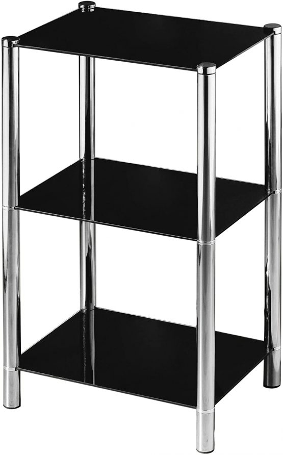 Premier Housewares 3 Tier Shelf Unit Black Glass Shelves Chrome Frame Shelving Unit Garage Unit Storage Shelving Unit Shed Shelving 70 x 41 x 31 cm