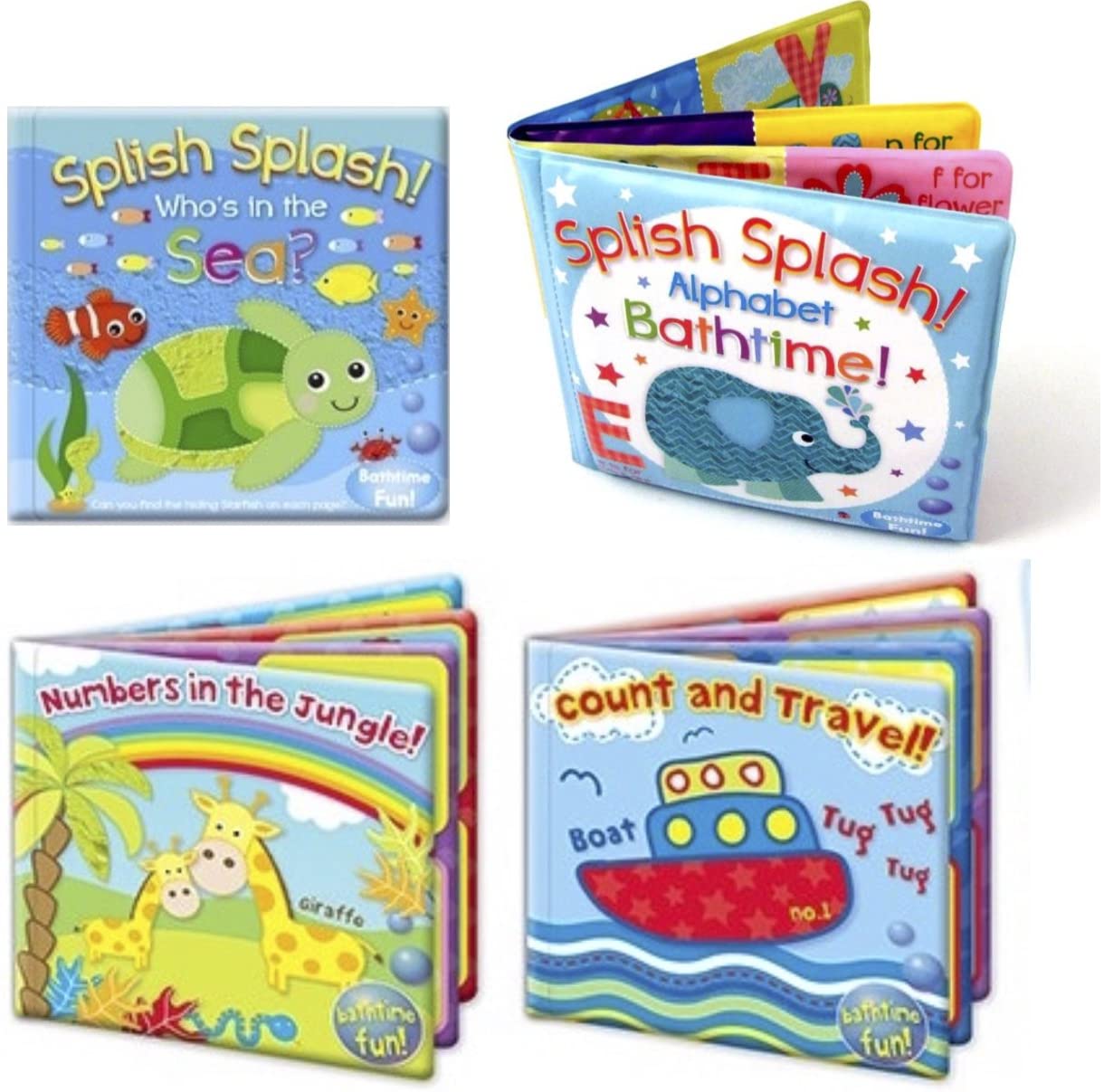 Set of 4 Baby Bath Books, Blue, Small