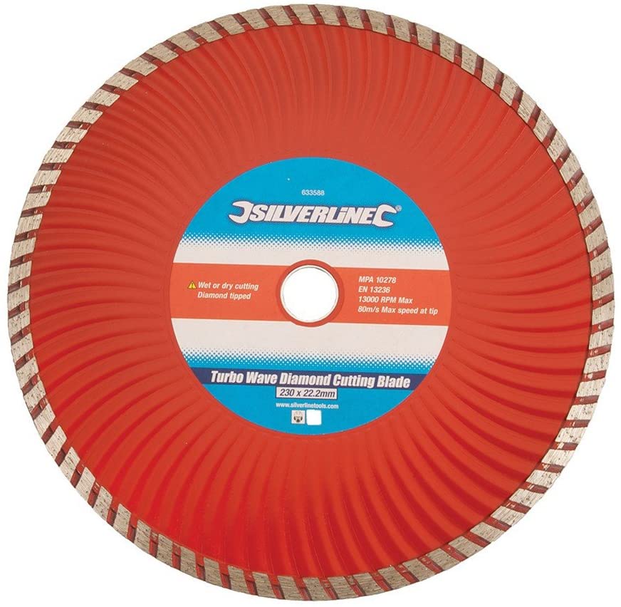 Silverline 633588 Turbo Wave Diamond Blade 230 x 22.23 mm Castellated Continuous Rim, Red, 230 x 22.23mm Castellated Continuous Rim