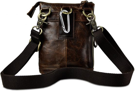 Le'aokuu Men Quality Leather Small Travel Outdoor Hip Bum Fanny Belt Waist Pack Satchel Messenger Bag Phone Pouch 611-18 - Image 2