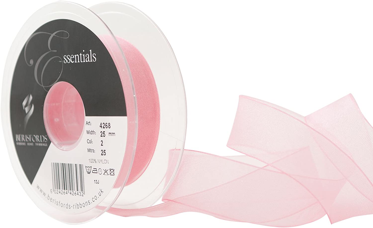 Berisfords 25 mm Super Sheer Ribbon, Pink