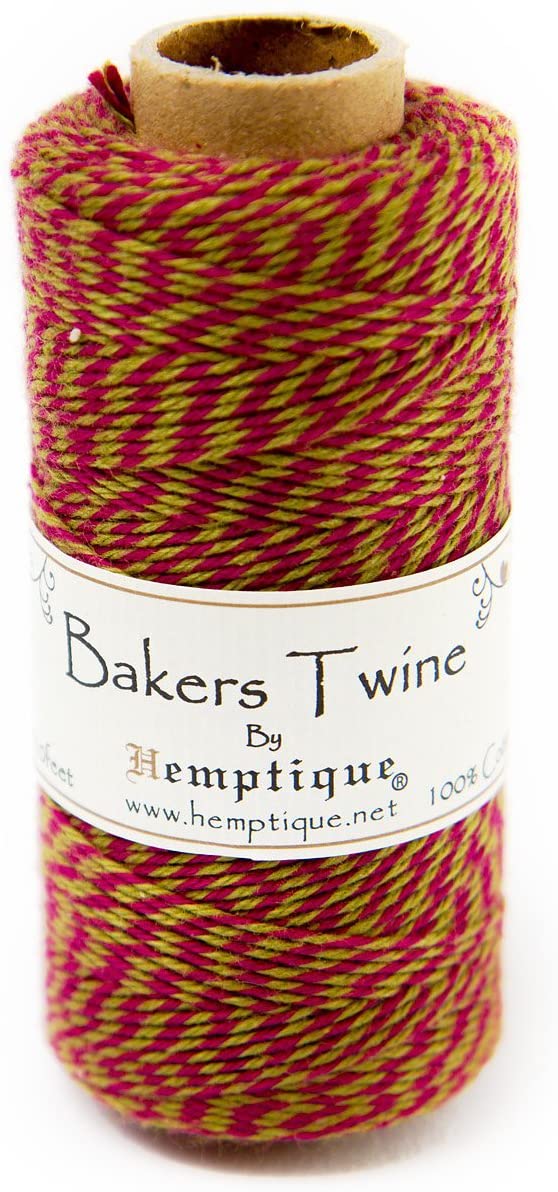 Hemptique Montana Mae 2-ply Bakers Twine Spool, Cotton, Sage/Burgundy, 125 m, 1 mm, one Size