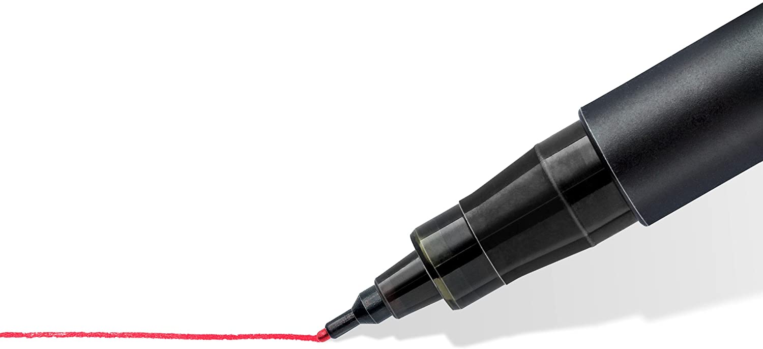 STAEDTLER 313 WP4 Lumocolor Permanent Pen, Superfine Line Width, 0.4mm, Assorted Colours (Pack of 4), Black, Blue, Red, Green - Image 4