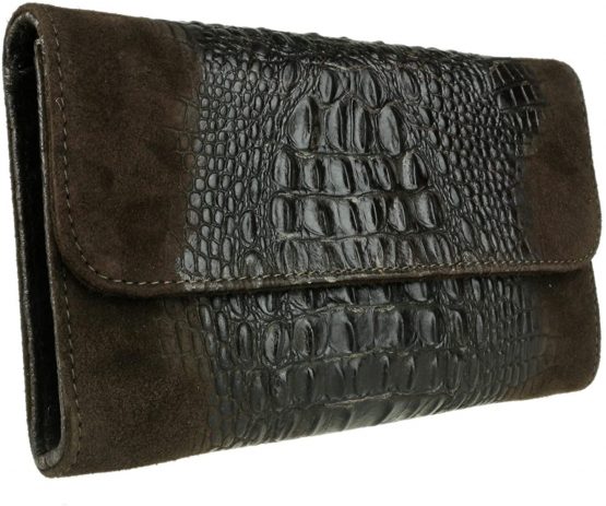 Girly Handbags Italian Suede Leather Croc Plain Clutch Bag - Image 3
