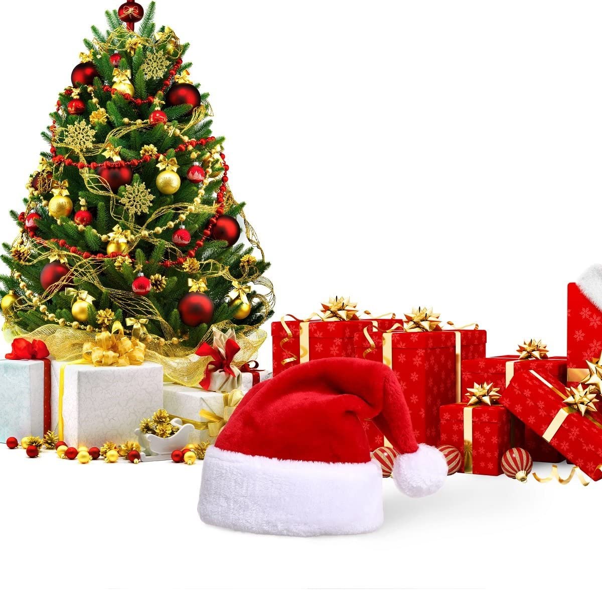KONVINIT Santa Hat Christmas Hat Adult Deluxe Plush for Christmas Costume Christmas Ornaments,Red, Red-adults, for adult - Image 3