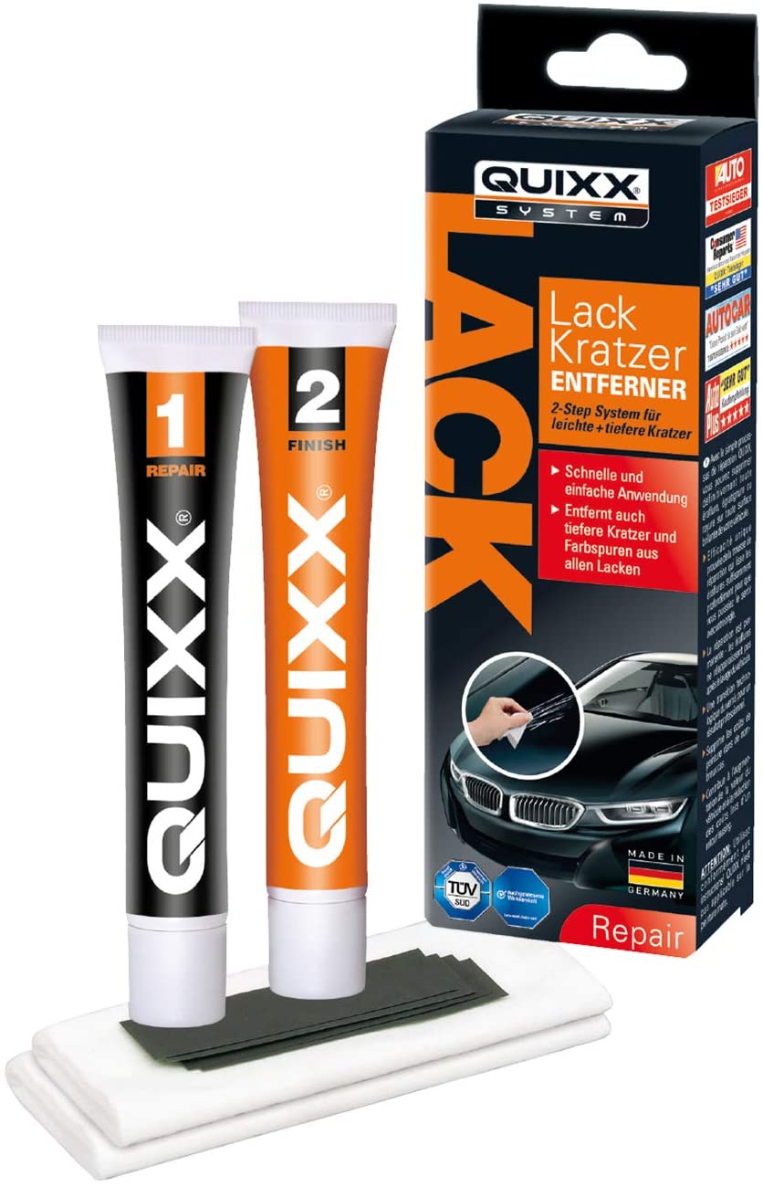 Quixx Scratch Remover (25g polish/25g finish/2 cloths/4 sandpaper), clear