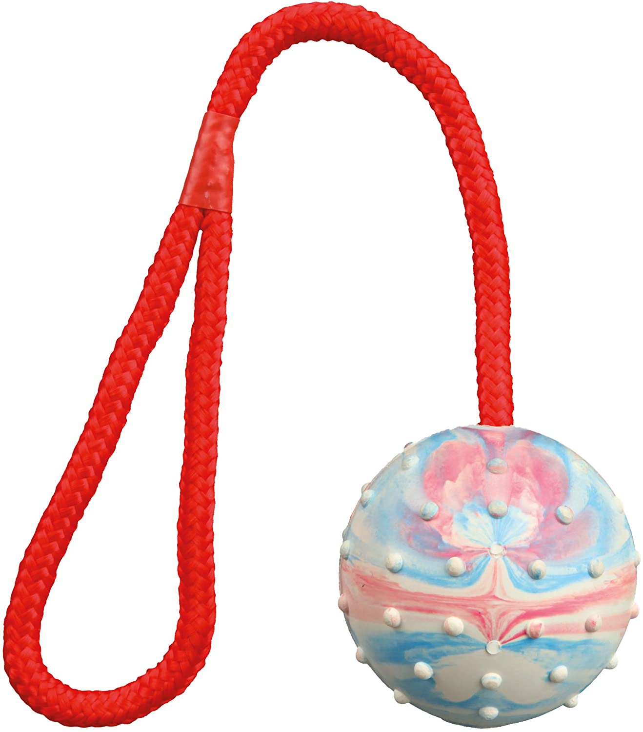 Trixie 3305 Ball on rope, natural rubber, ø 6/30 cm, orange/turquoise, pack of 1, dog, sizes all breeds, fetch, tug-of-war