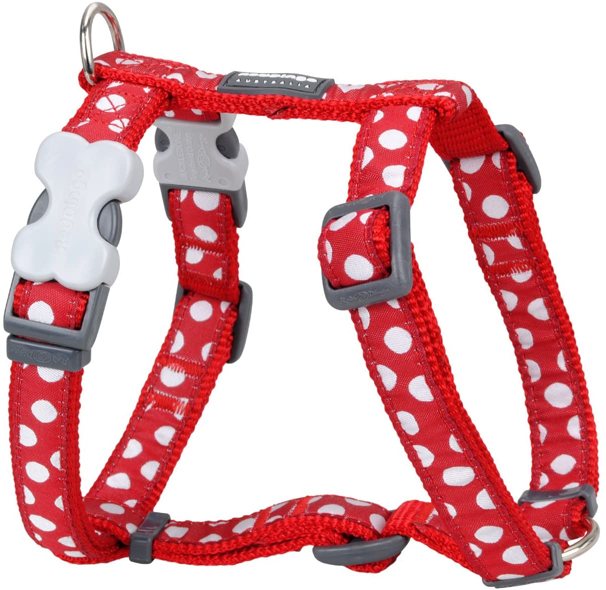 Red Dingo Classic Dog Harness, Design, White Spots on Red, LARGE (25mm)