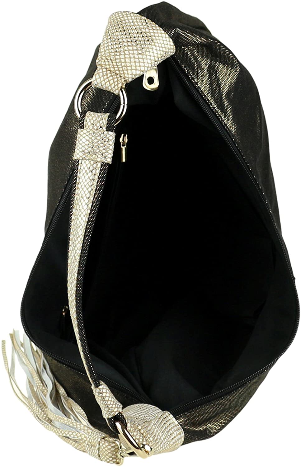 Girly Handbags Womens Snake Skin Shimmer Hobo Bag - Black, W 35, H 42, D 13 cm (W 14, H 17, D 5 inches) - Image 4