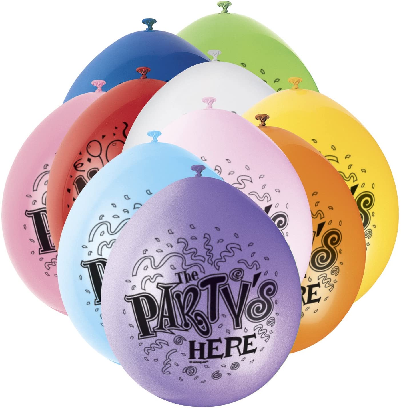 Unique Party 80359 - 9" Latex Assorted The Party's Here Balloons, Pack of 10 - Image 2
