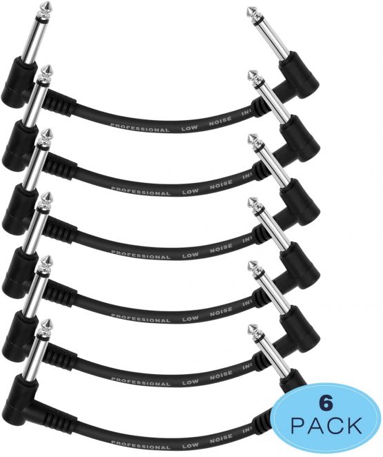 Donner 6 Inch Guitar Patch Cable Black, Guitar Effect Pedal Cables, Noiseless TS Mono Cords for Guitar/Bass Effect Pedals (6 Pack)