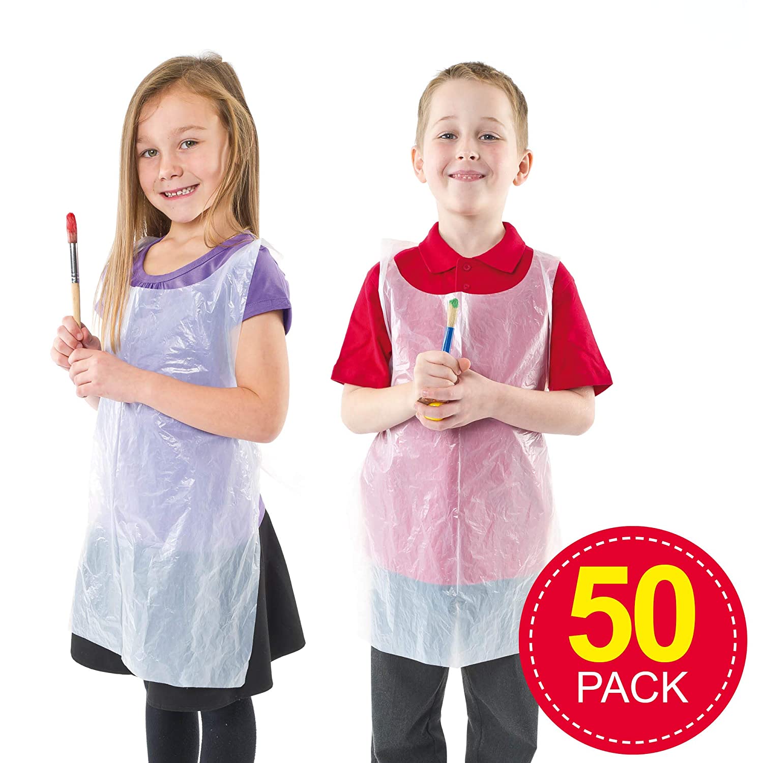 Baker Ross Ev596 Disposable Aprons (pack Of 50) Kids Halter Neck And 