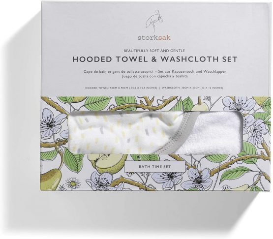 Storksak Hooded Towel and Wash Cloth, Raindot Print