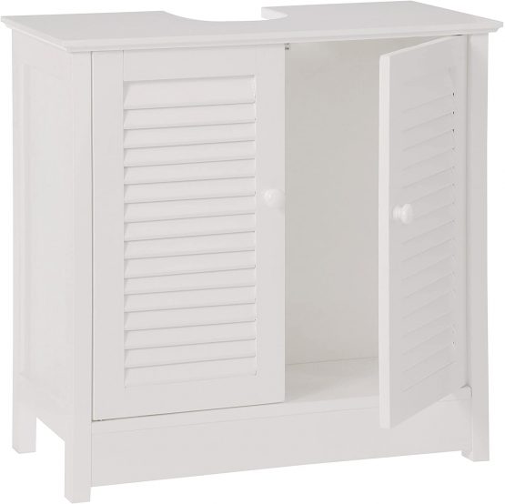 Premier Housewares Bathroom Cabinet Under Sink Unit Double Shutter Doors Bathroom Under Sink Cabinet Under Sink Cupboard Bathroom 60 X 60 X 30 Cm, White - Image 4