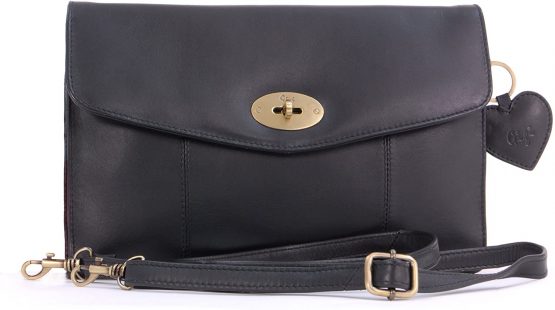 GIGI - Women's Leather Twist Lock Flap Over Clutch Bag - Cross Body Handbag With Extra Detachable Adjustable Shoulder Strap - OTHELLO 8757