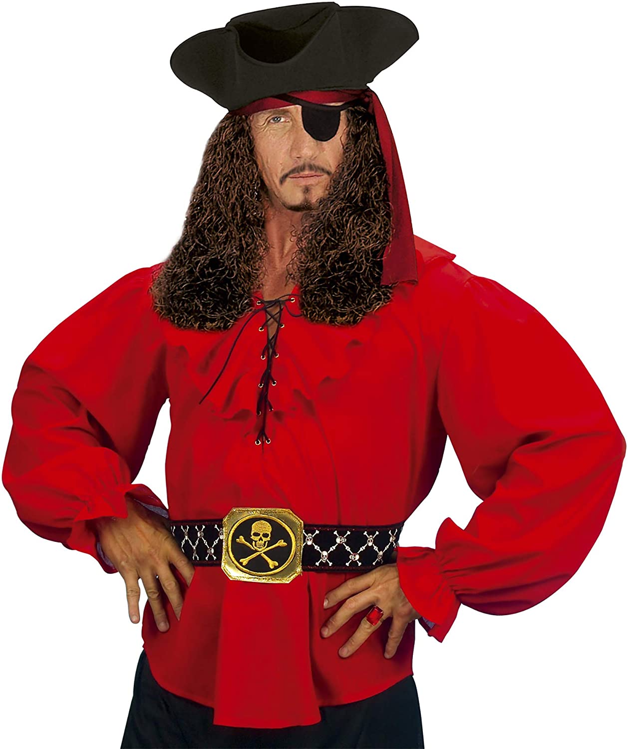 Pirate Shirt xL Mens - Red Costume Extra Large for Buccaneer Fancy Dress - Image 3
