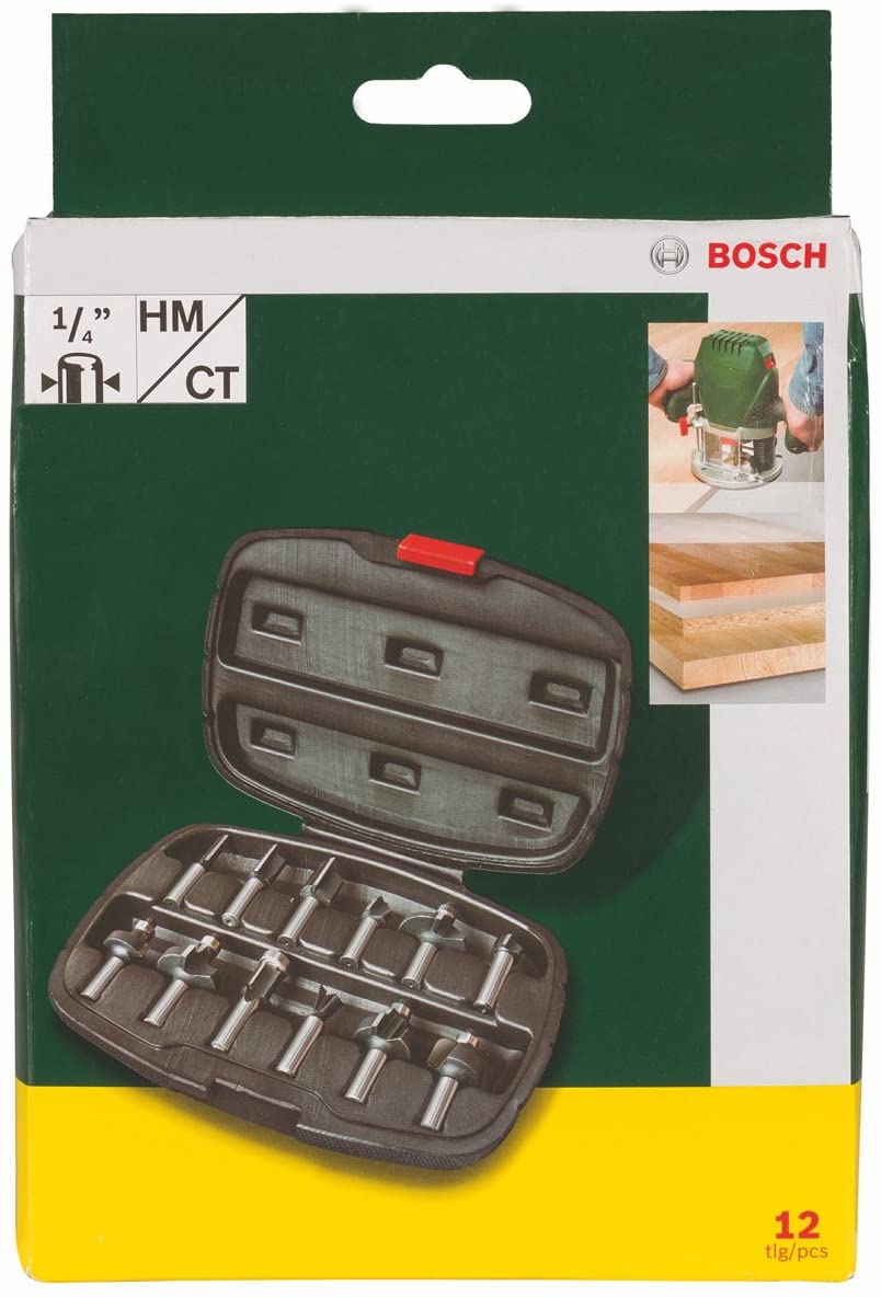 Bosch 12-Piece Router Bit Set (for Wood Shank diameter 1/4", Accessory Routers), Silver/Black, 12-Piece Set - Image 2