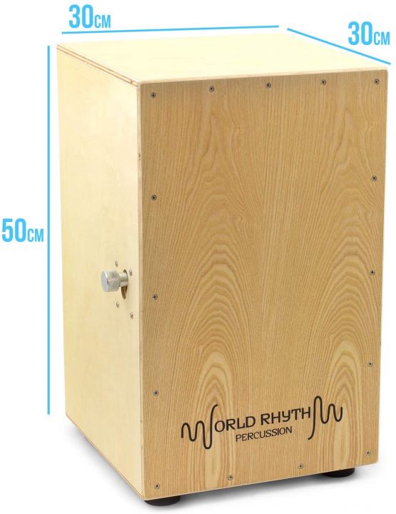 World Rhythm Natural Cajon Drum with Adjustable Snare and Foot Tambourine - Image 2