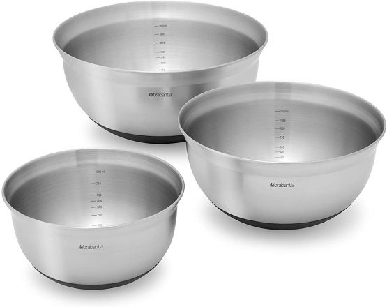 Brabantia 363900 Mixing Bowl Set, 1 L, 1.6 L and 3 L - Matt Steel