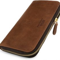 Otto Angelino Genuine Leather Zippered Clutch Purse with Phone Compatible Slots Wallet