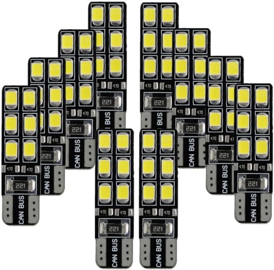 CCAUTOVIE Led Interior Car Lights Bulbs 501 W5W Side Light Bulbs T10 Canbus Led bulb White 6000k, 10 Pack