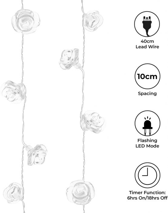 Anika 20 Acrylic White Roses with Warm Battery Operated Timer LED String Lights - Image 3