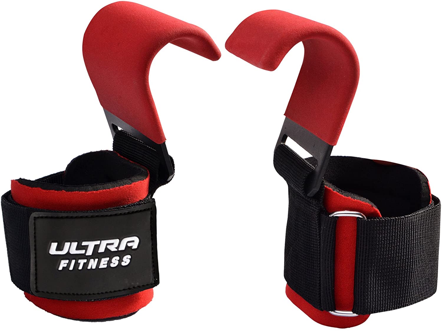 Weight Lifting Hooks Black Straps Pair