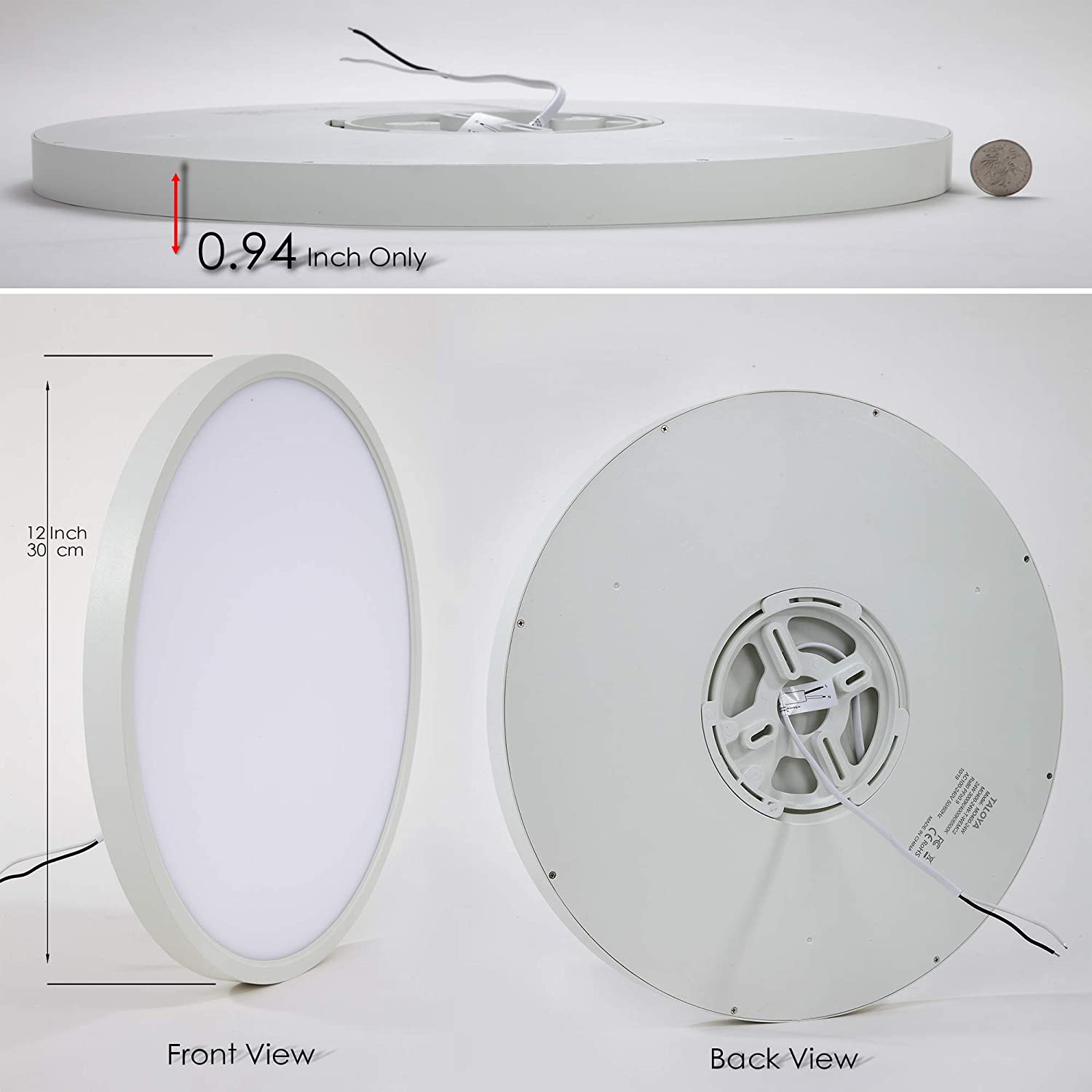 TALOYA White Flush Mount Ceiling Light 20Watt diameter 30cm,Round LED Light Fitting for Bedroom Kitchen Hallway Foyer,3 Color Temperatures in One (Warm/Neutral/Daylight White) - Image 3