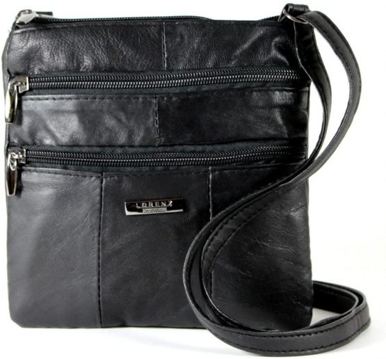 Lorenz Ladies Small Genuine Soft Leather Cross Body / Shoulder Bag (1) # 1941 - Black
