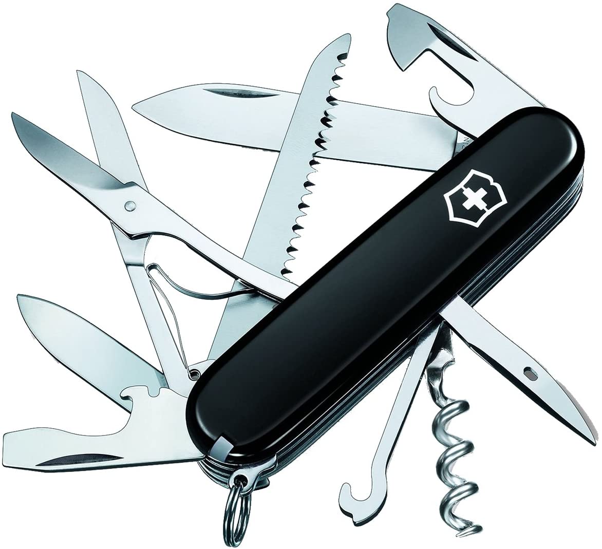 Victorinox Swiss Pocket Knife Huntsman, 15 Functions, Swiss Made, Outdoor Multi Tool incl. Scissors, Wood Saw, Black