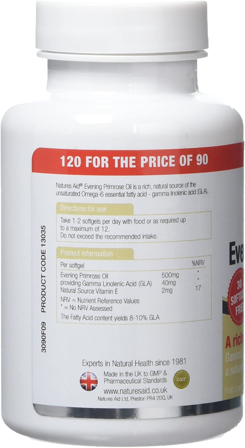 Natures Aid Evening Primrose Oil 500mg, Cold Pressed Omega-6 GLA, Supports Hormonal Balance - Image 3