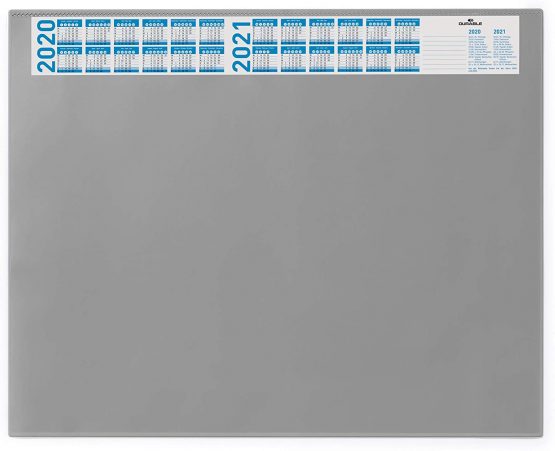 Durable Desk Mat with Annual Calendar Grey | 65 x 52cm | Pack of 1 | Anti-Glare Transparent Overlay Included | Ideal for Offices and Home Offices