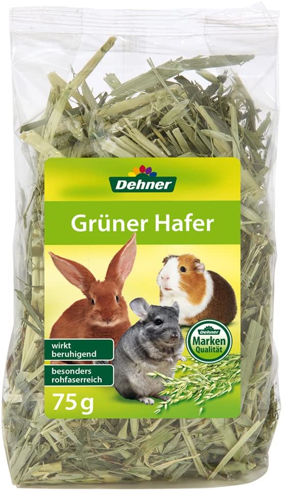 Dehner Rodent Snack 100% Natural/Raw Fibre Rich for Rabbits Rodents Green Oats 6 x 75g (450g), 75 g (Pack of 6) - Image 3