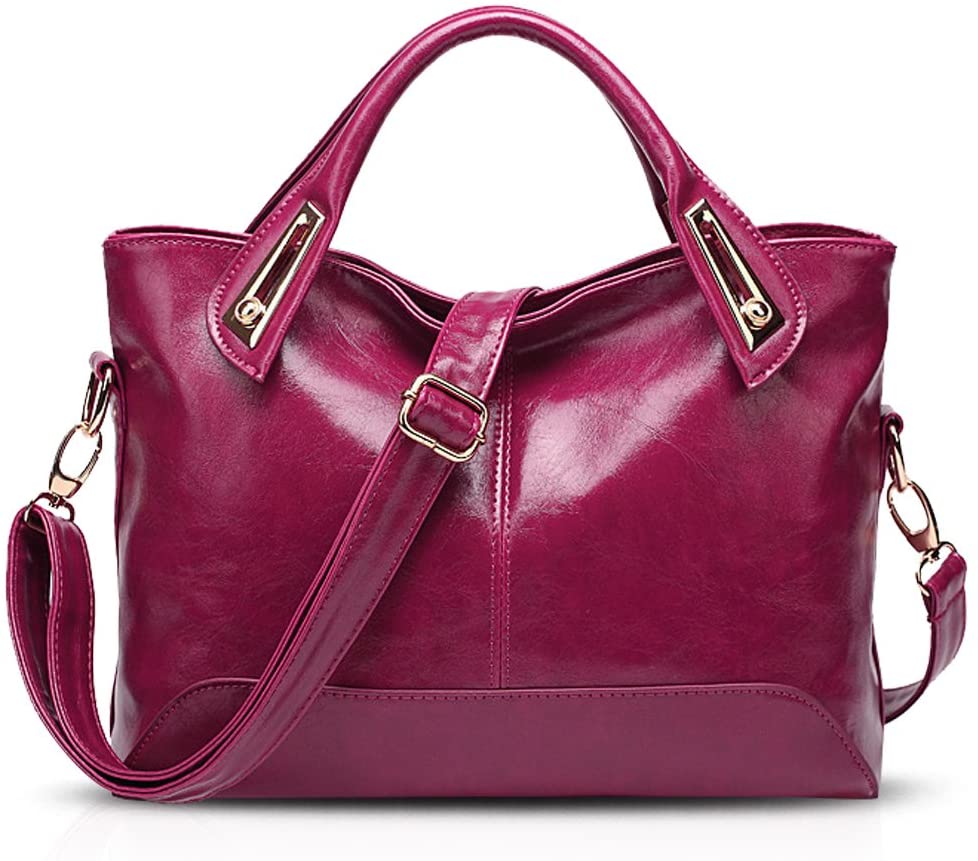 Nicole&Doris New Women Tote Shoulder Bag Simple Handbag Bucket Bag Waterproof PU Leather Red