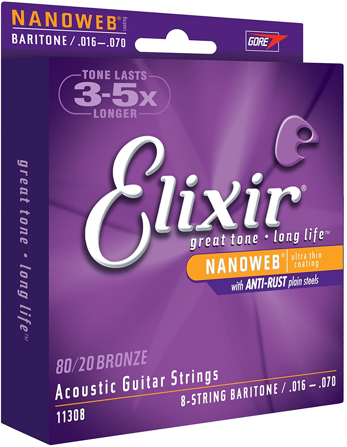 Elixir 11308 Strings 80/20 Bronze 8-String Acoustic Guitar Strings w NANOWEB Coating, Baritone (.016-.070) - Image 4