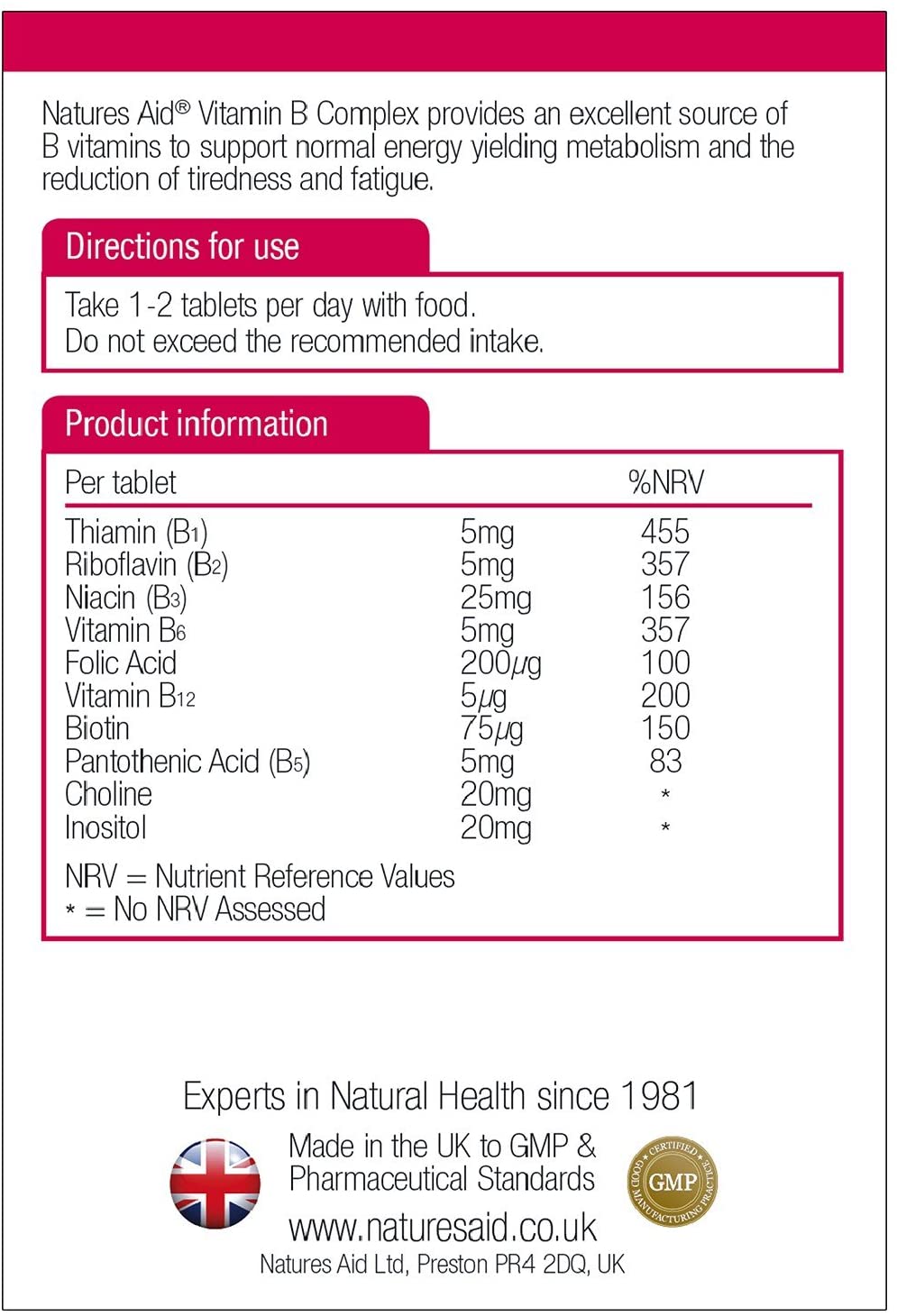 Natures Aid Vitamin B Complex, Suitable for Vegans 90 Tablets - Image 4
