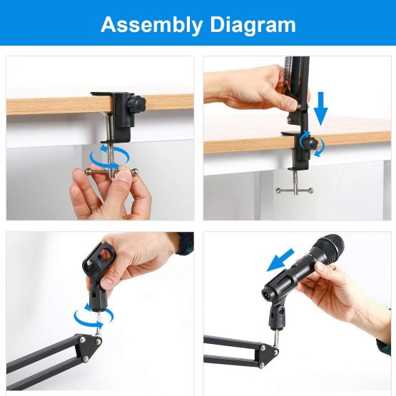 Earamble Adjustable Microphone Suspension Boom Scissor Arm Stand/Mic Stand Durable Steel with Table Mounting Clamp Suitable for Blue Yeti Snowball Microphone - Image 3