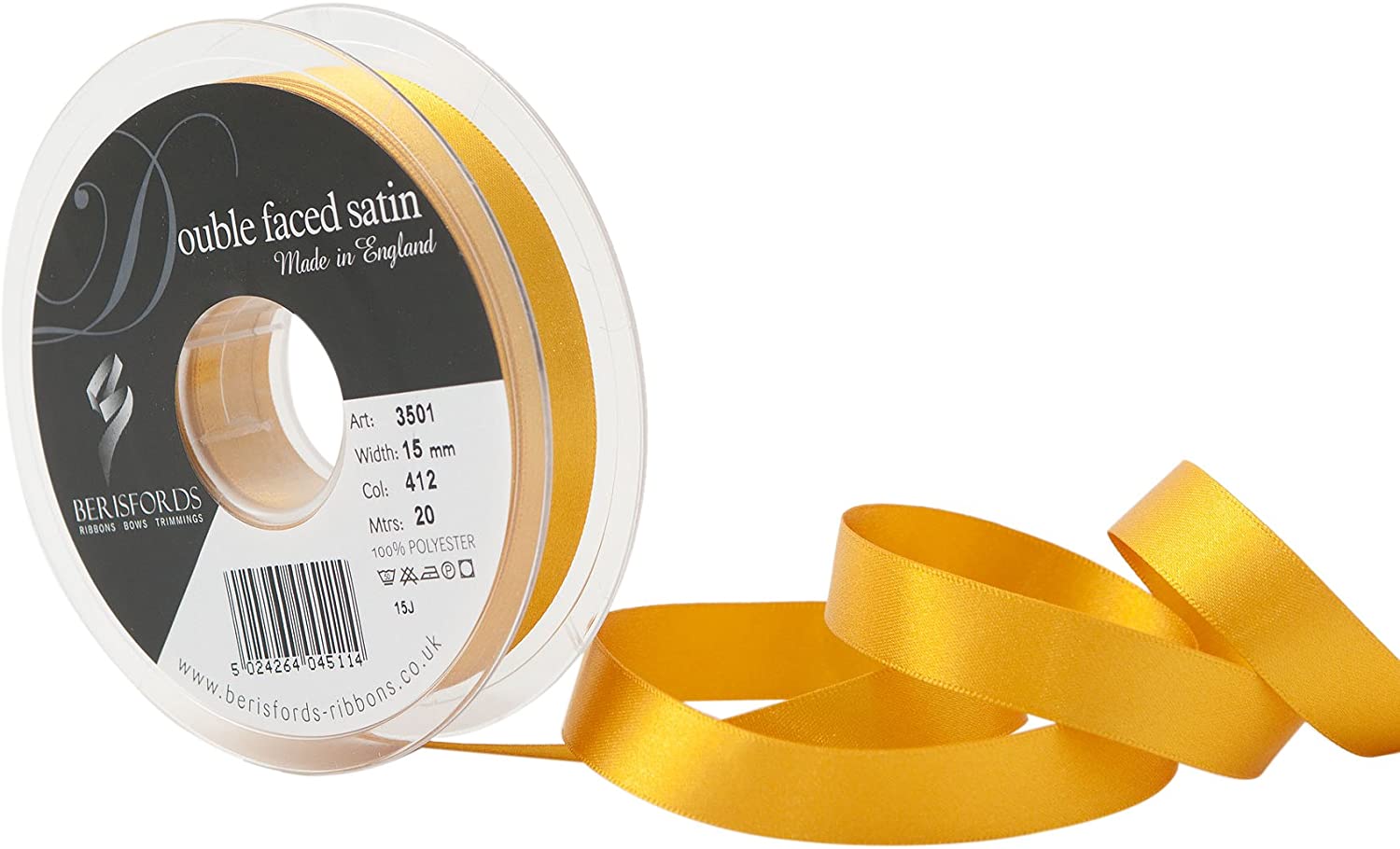 Berisfords Double FACE Poly Satin Ribbon, Topaz, 15 mm