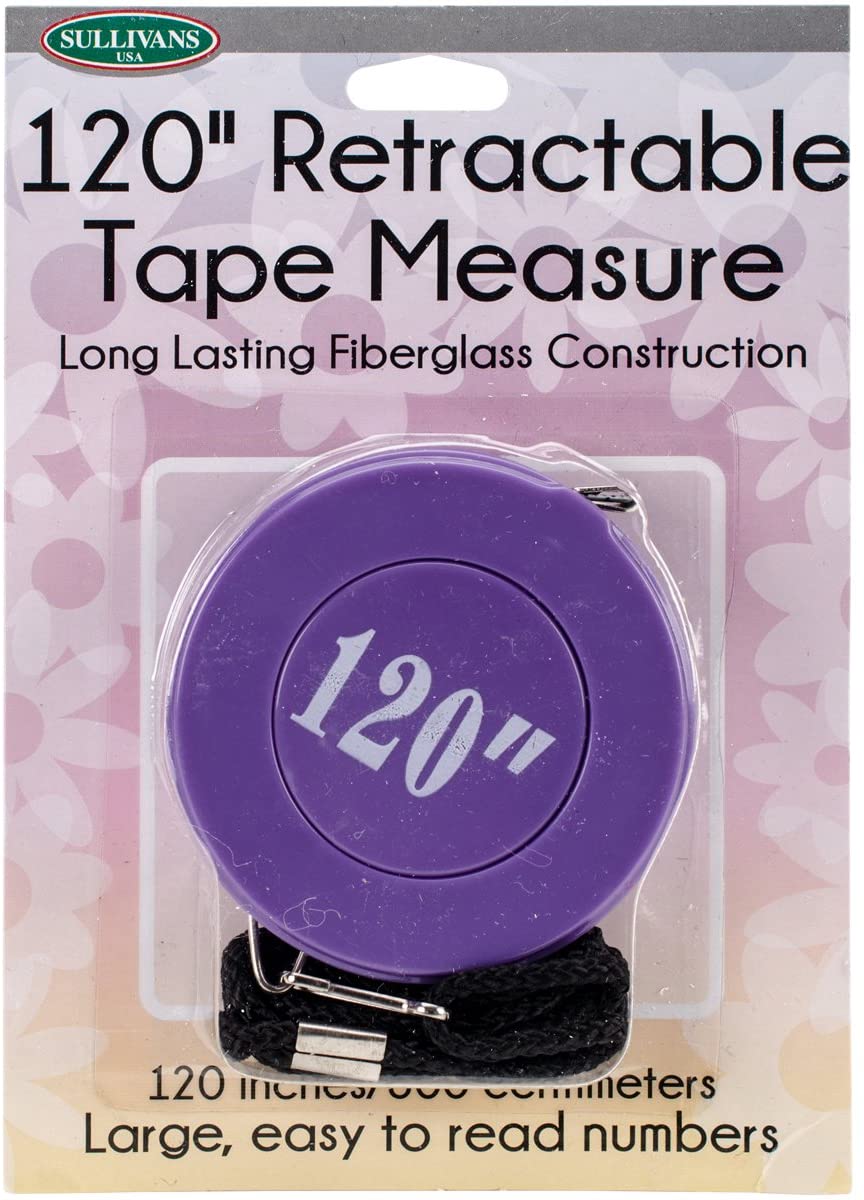 Sullivans Retractable Tape Measure 120-inch-Purple, Other, Multicoloured, 10.16 x 13.97 x 1.9 cm, Multicolor